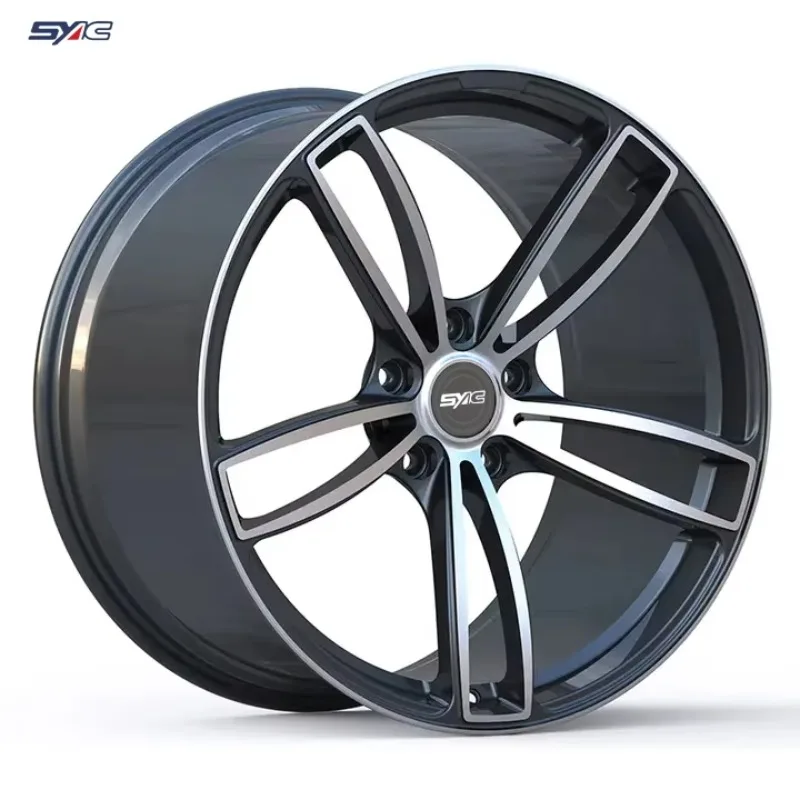 SYAC Custom Gun Gray Polished T6-6061 Aluminum 17-21 Inch 5x112/114.3 Forged Alloy Wheel Hubs