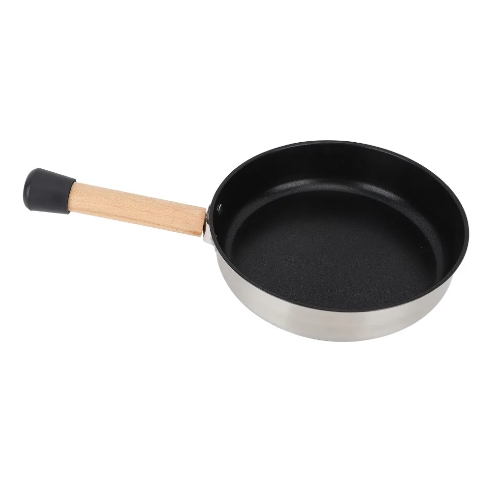 304 Stainless Steel Solid Wood Frying Pan with Handle Anti-Stick Coating Camping Fry Pan with Storage Bag