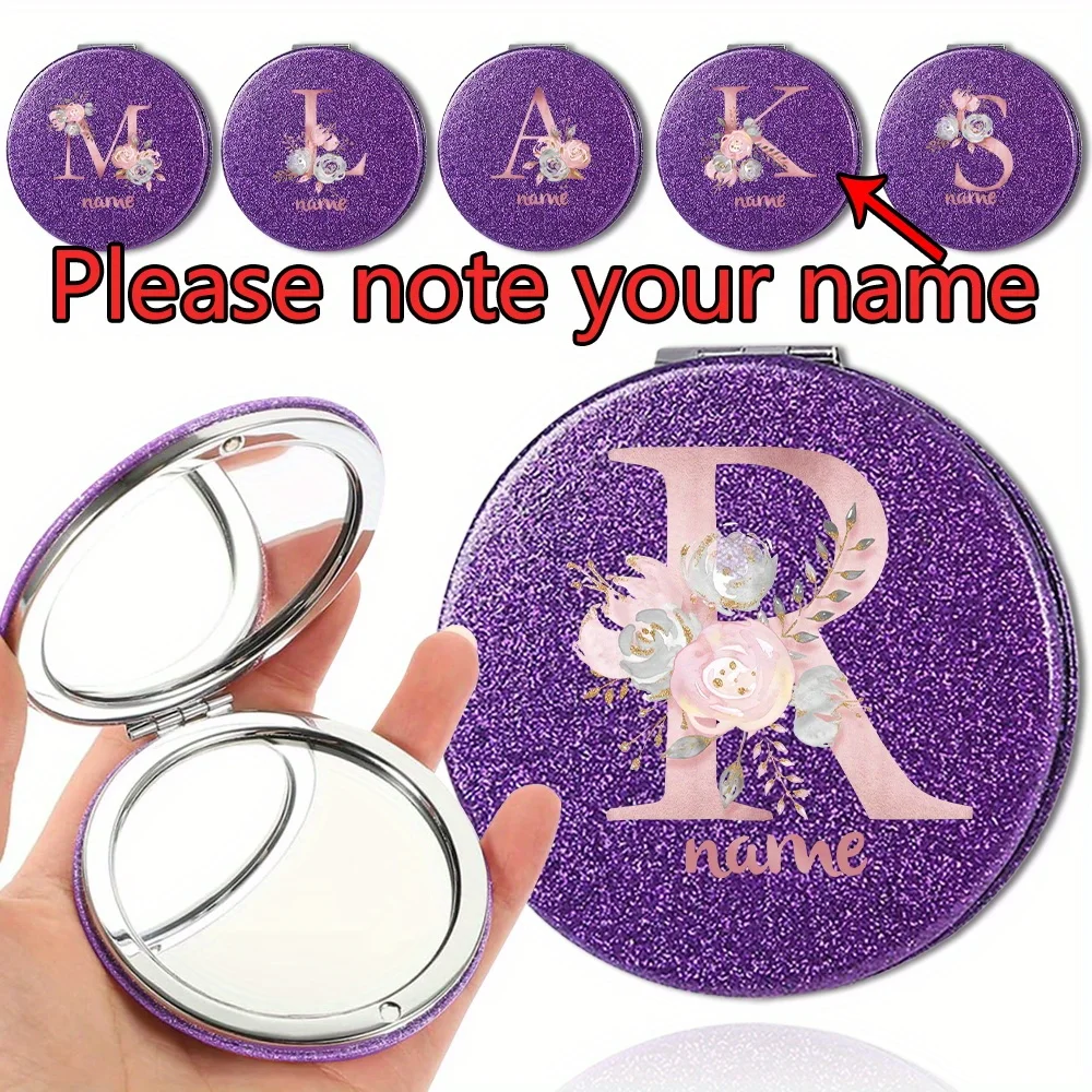 Customized Name Travel Women Makeup Mirror Dressing Table Durable Cosmetic Mirror Outdoors Essentials Pink Floral Letter Pattern