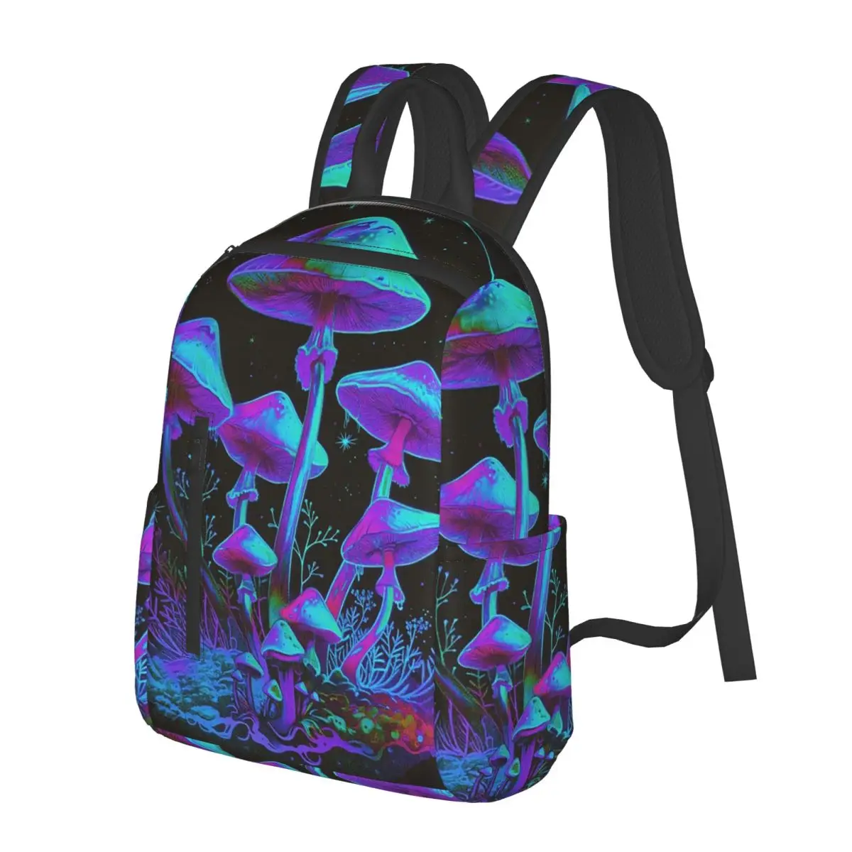 Neon Glowing Magic Mushrooms Student Backpack School Bag Hiking Travel Daypack for Boys Girls Bookbag Shoulder Bags
