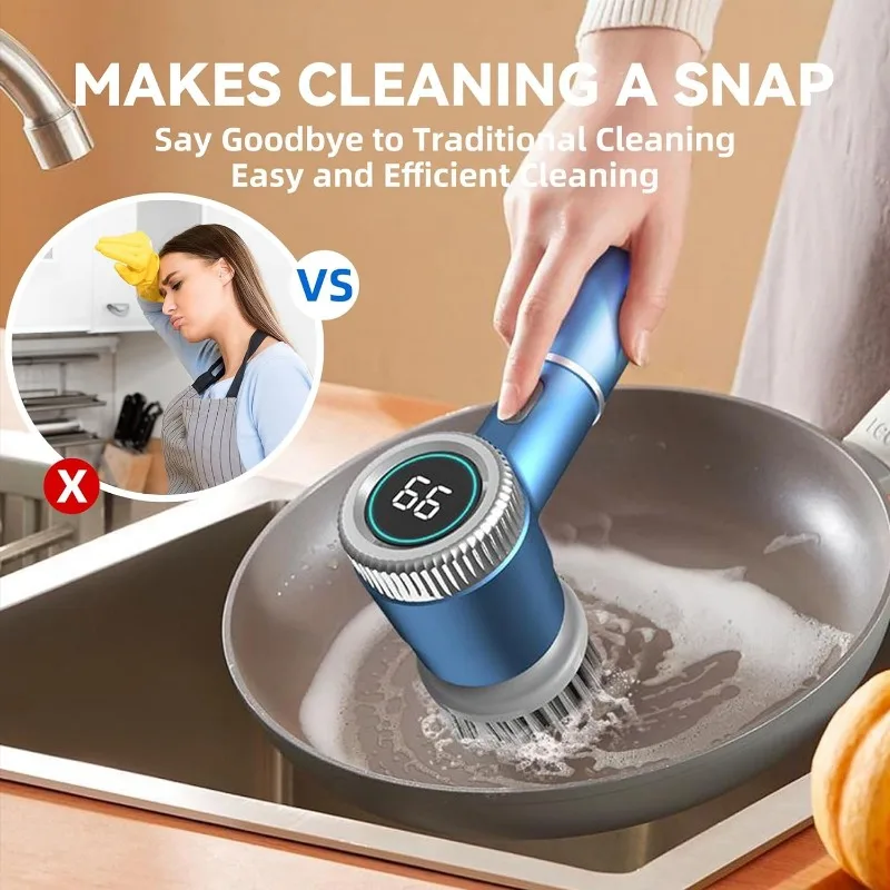 Electric Spin Scrubber Cordless, Shower Cleaning Handheld Brush, 5 Replaceable Brush Heads for Kitchen, Floor,Shower, Bathroom.