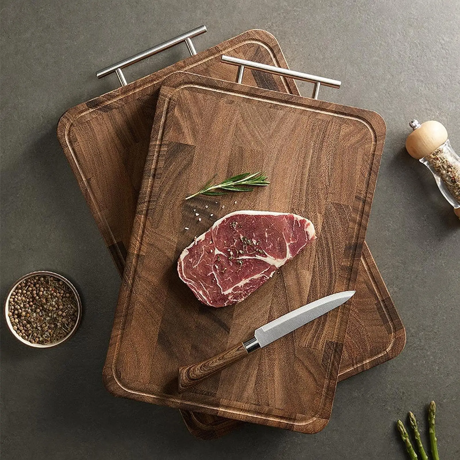 Chopping Board Portable Serving Tray Decorative with Juice Groove Wooden Cutting Board for Fruits Meat Vegetables Cheese Bread