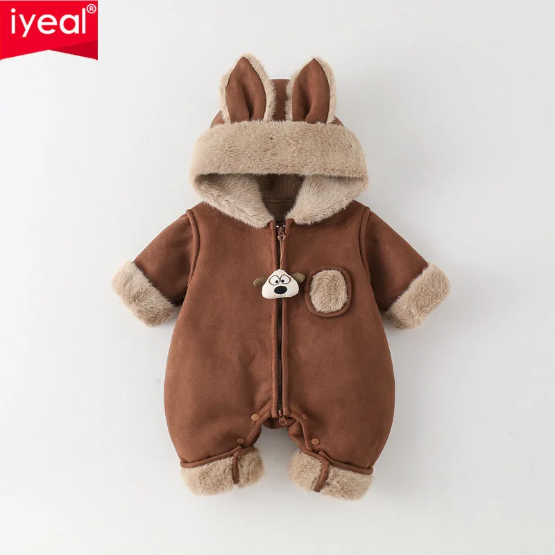 IYEAL Baby Clothes Winter Baby Thick Fleece Jumpsuit Cute Rabbit Ear Romper One Year Old Warm Cotton Jacket