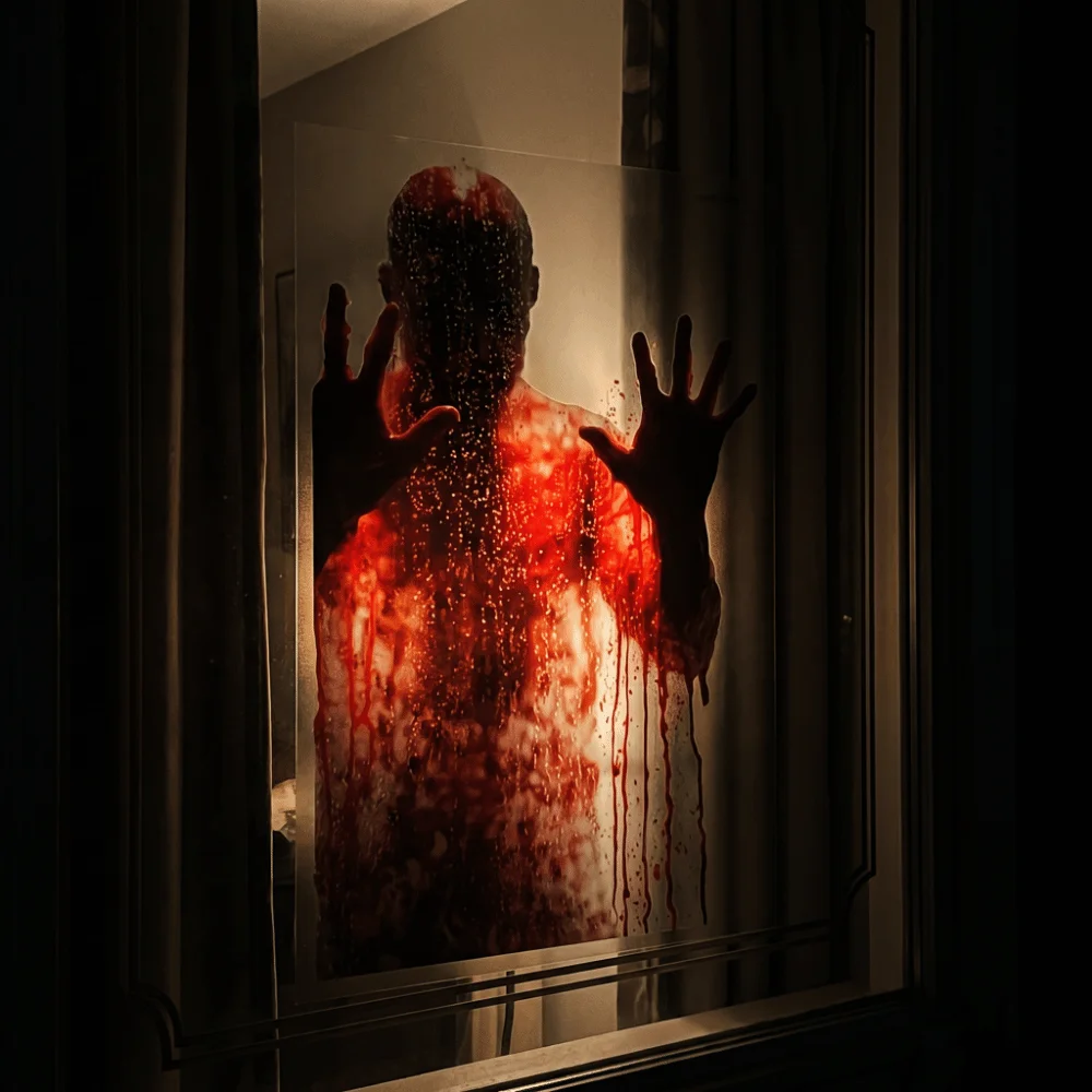 PVC Spooky Style Window Stickers Self-Adhesive Scary Silhouette Halloween Wall Decals Blood Shadow Cling Stickers Outdoor Use