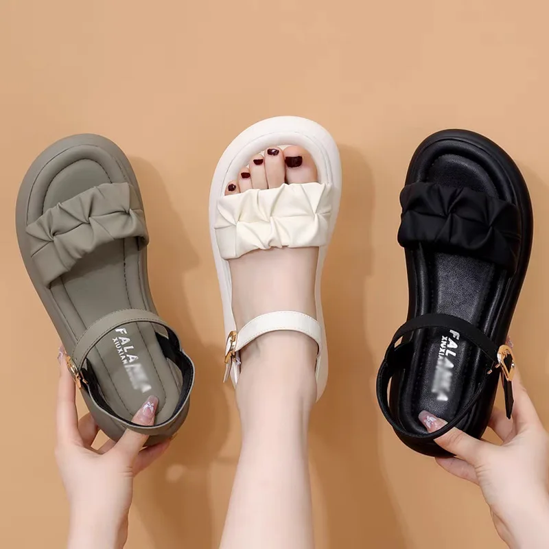 

Women's Summer Outer Wear One Son Strap Flat Sandals Soft Bottom Buckle Hundred Sandals