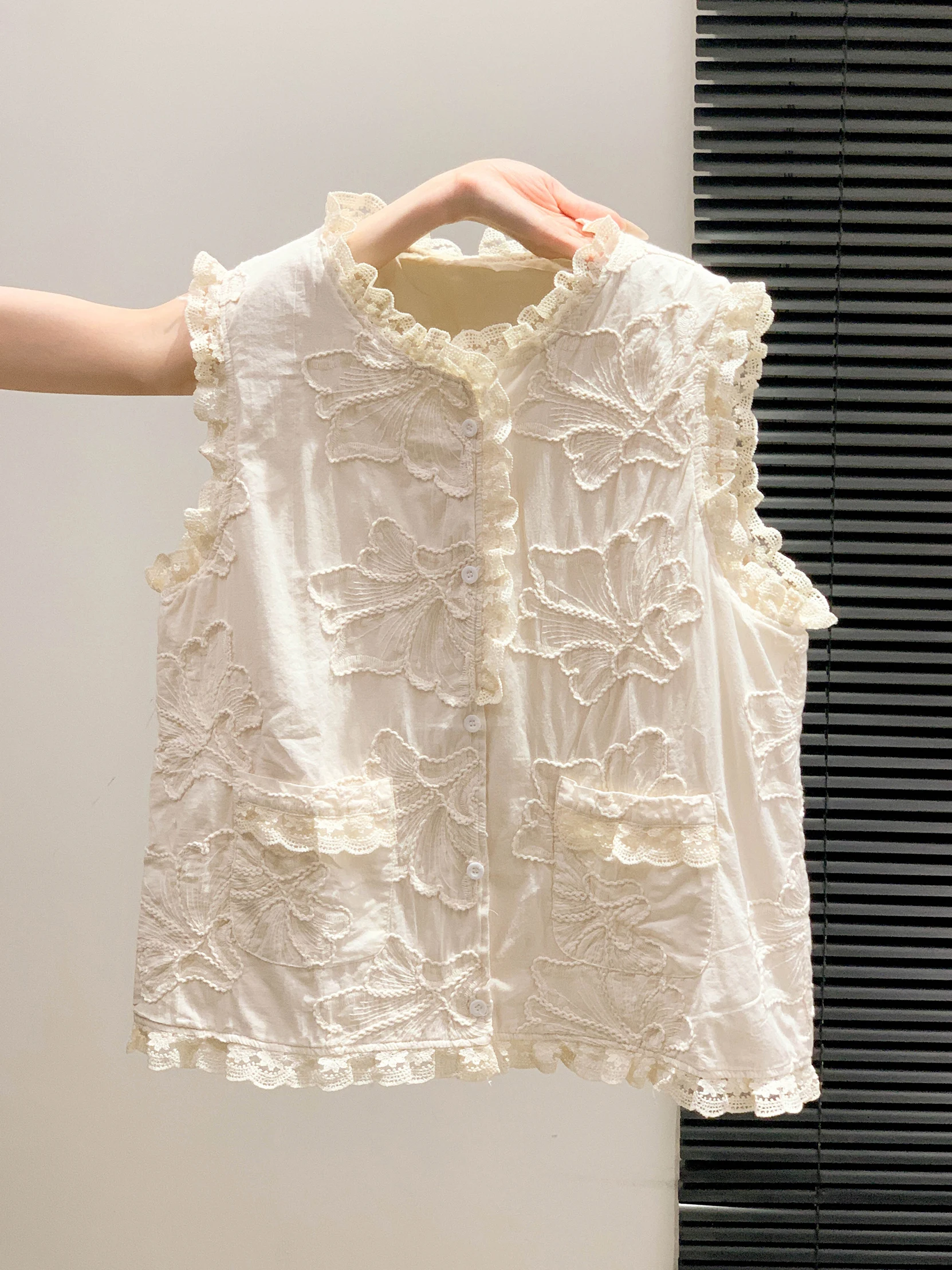 ヘビー刺繍レースパッチワークレディースルーズフィットオープンカーディガンスレコットンブレンドサマートップトレンディレイヤリングフローラルデザイン