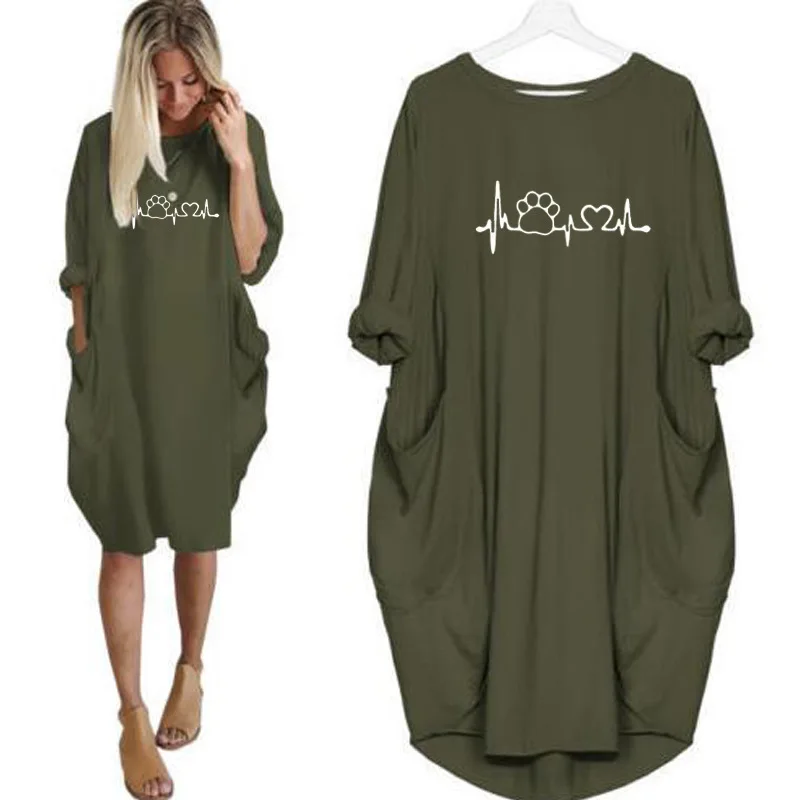 Dames losse lange mouwen zomer plus size jurk herfst winter casual ronde hals effen kleur lange mouw zak losse trui