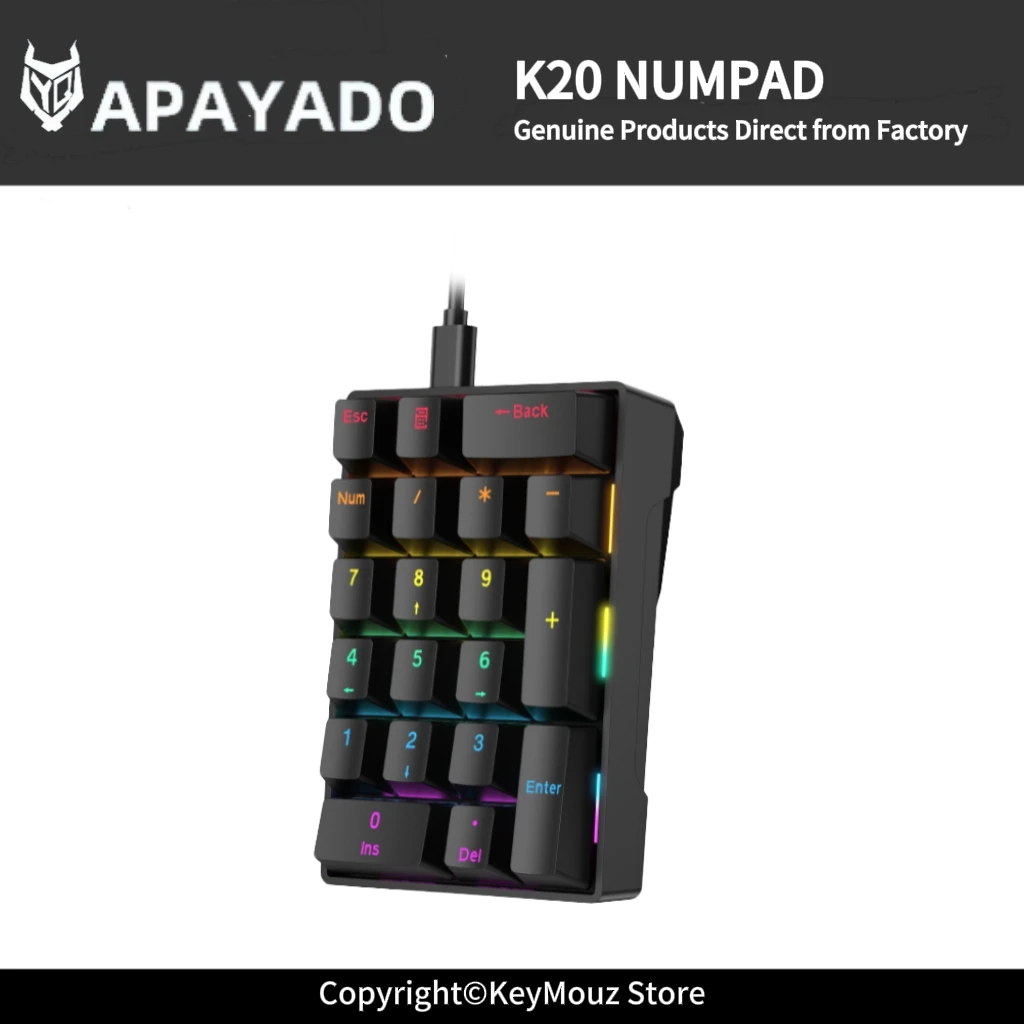 K20 Mini Portable Mechanical Numeric Keypad Blue Switch RGB Lighting Type-C Wired for Gaming Laptop Desktop