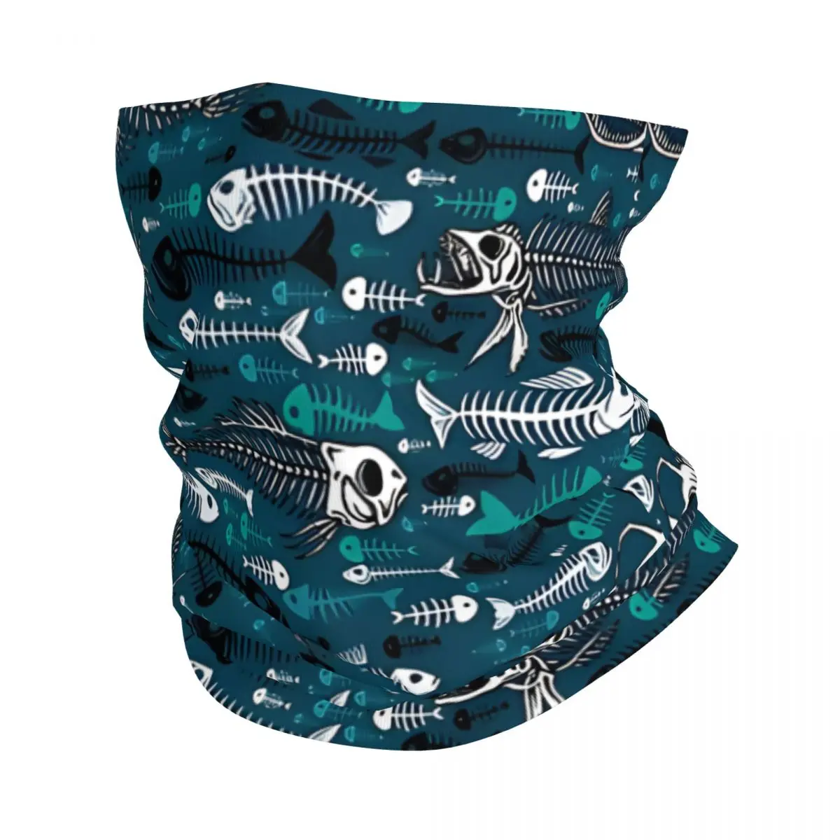 Fish Bones Skeleton Angler Fish Pattern Leggings Scarf Neckerchief Neck Face Mask Polyester