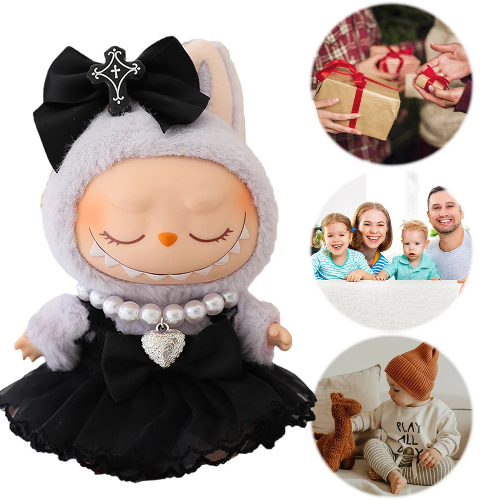 

Mini Doll Outfit Little Devil Clothes Sitting Party Cute Dress Set with Pearl Necklace Kawaii Devil Dress Set for 15-17cm Doll