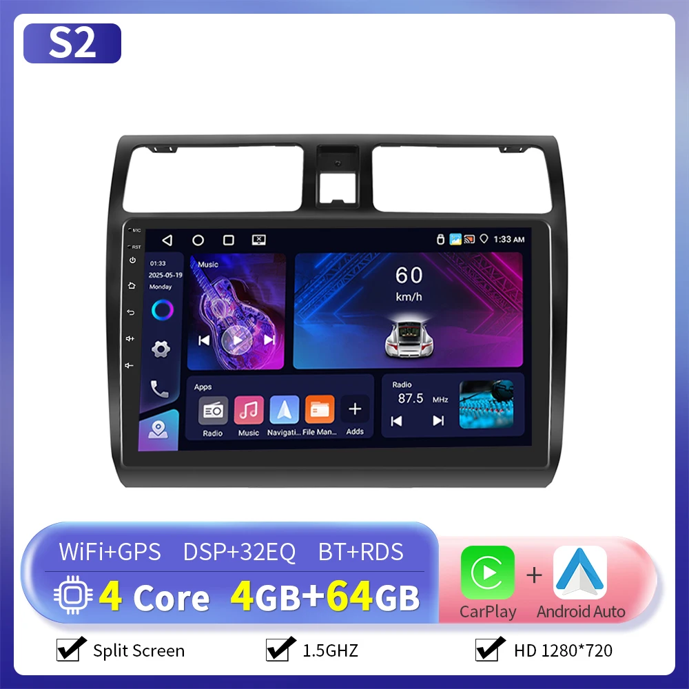 Camecho 6 + 128G Draadloze CarPlay Andorid Auto Radio Voor Suzuki Swift 2005 2006-2010 GPS Stereo 4G WiFi 2Din Multimedia Speler