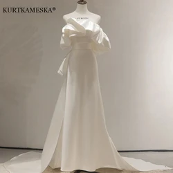 Luxury French White Satin Wedding Trailing Maxi Dresses for Bride Elegant Long Prom Evening Guest Cocktail Party Women Dress