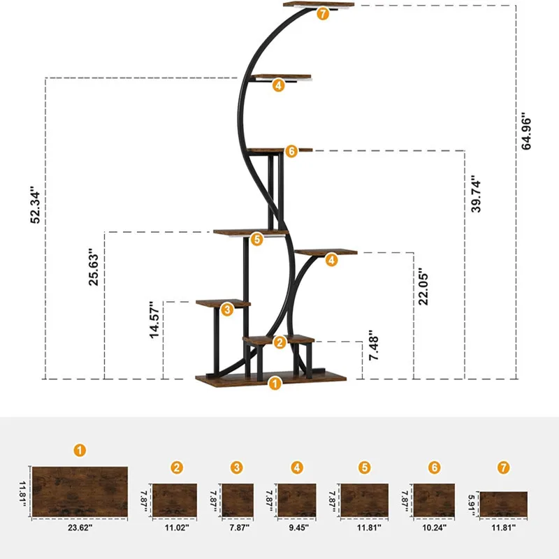 Modern Indoor Living Room Furniture Multi-Layer Iron-Wood Console Table with Creative Flower Pot Stand