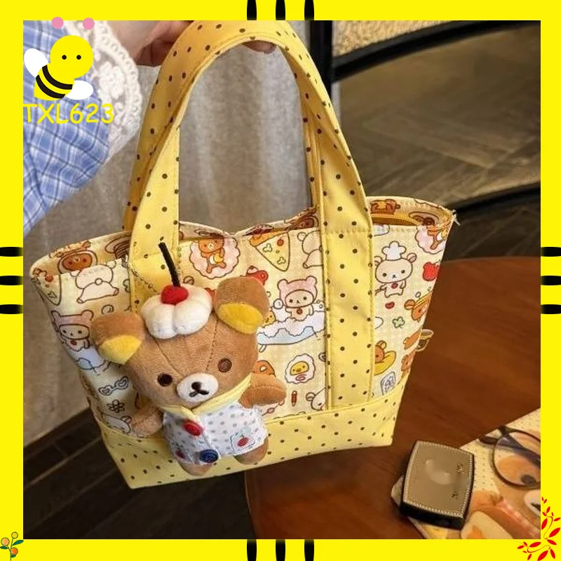 

Rilakkuma Tote Bag Large Capacity Japanese Cartoon With Cute Charm Canvas Shoulder Bag For Daily Commute Work Women Girls Spring