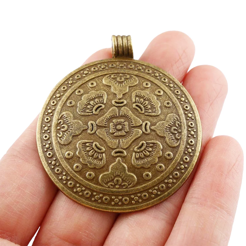 ZXZ 5pcs Bohemian Boho Large Flower Floral Medallion Charms Pendants for Jewelry Making Findings 54x46mm