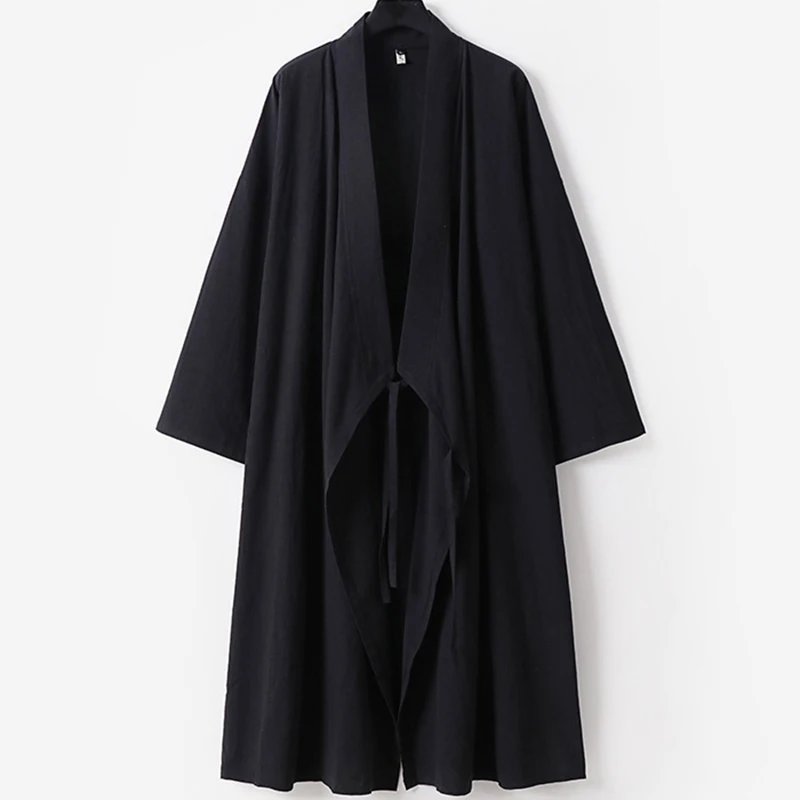 Large Size Men Kimono Cardigan Yukata Haori Long Bathrobe Gown Traditional Japanese Clothing Loose Cotton Linen Samurai Costume 