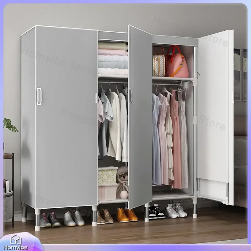 Thickened Steel Pipe Wardrobe Simple Fabric Closet Reinforced Full Metal Frame Open Door Clothes Storage Cabinet for Bedroom