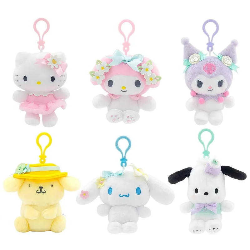 Sanrio Flower Series Pluche Pop Kawaii HelloKitty Kuromi Rugzak Hanger Cartoon Melodie Sleutelhanger Kinderfestival Cadeau