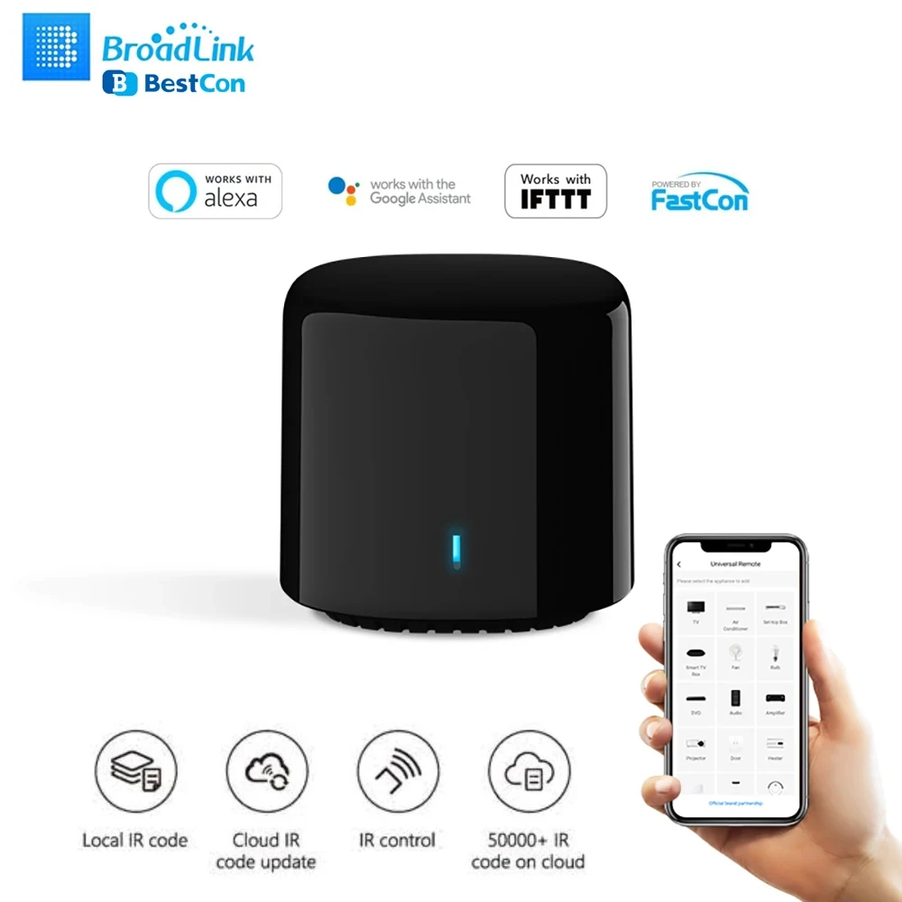 BroadLink RM4 BestCon RM4C mini Wi-Fi Smart Universal Remotefor Air Conditioner TV Voice Control with Google Home & Alexa HUB