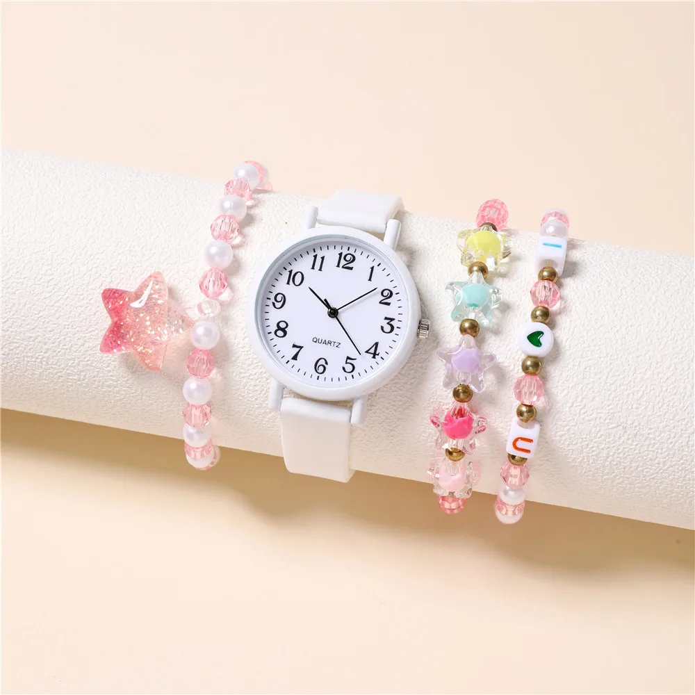 4pcs/set fashion trendy candy color silicone band quartz students watch
