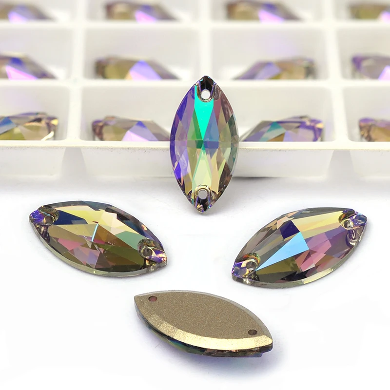 Pubrilex 3223 Navette Aufnähbare Strasssteine, Brillante Flache Rückseite, zum Nähen für Kleidung, Eiskunstlauf, SYM-Anzugdekoration – Detail 7