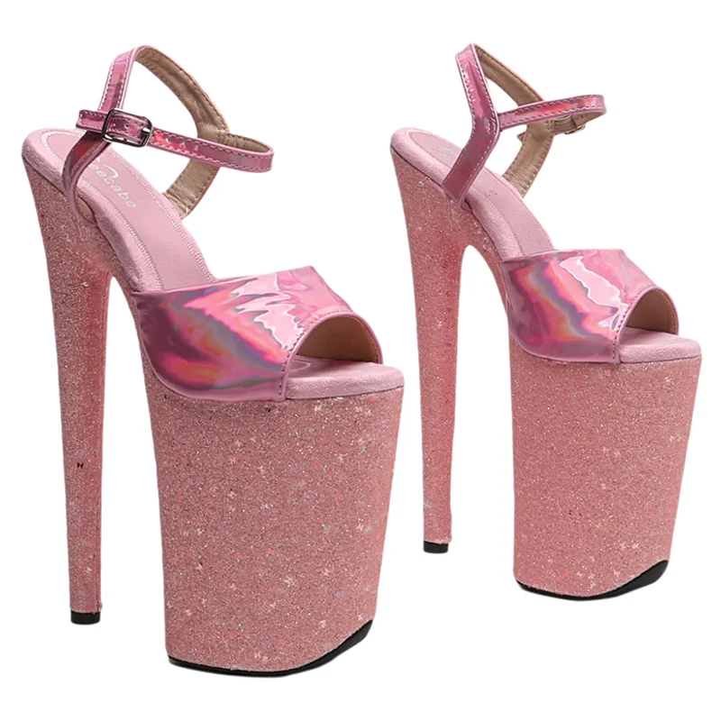 Leecabe  23CM/9inche sholography shiny PU Upper with glitter High Heel platform party sandals stripper heel  Pole Dance shoes