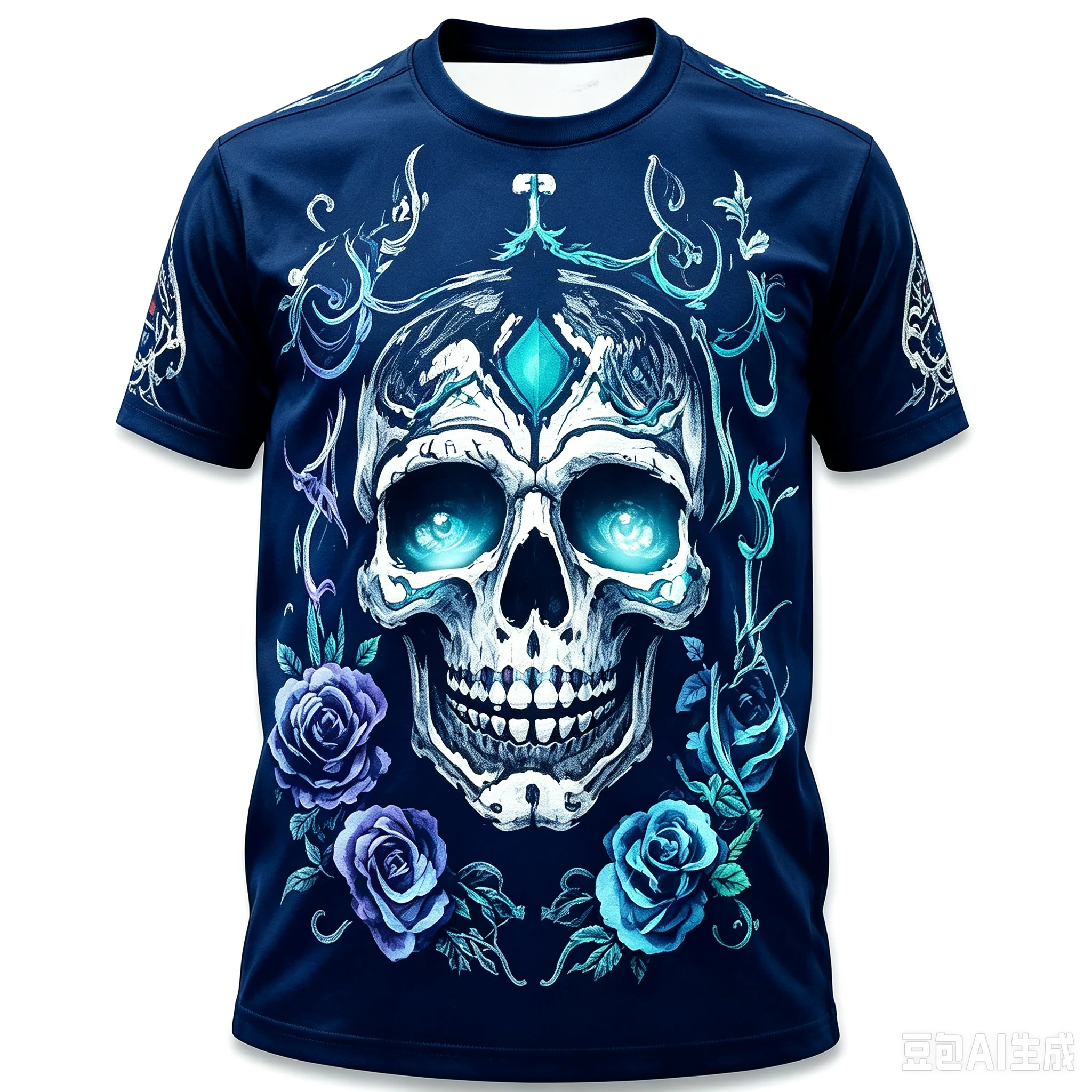 GOTHIC RED ROSE SKULL T-SHIRT DARK TATTOO STYLE MATCHING PARENT-CHILD STYLE DARK ROSE VINES AND SKULL PATTERN DAY OF THE DEAD