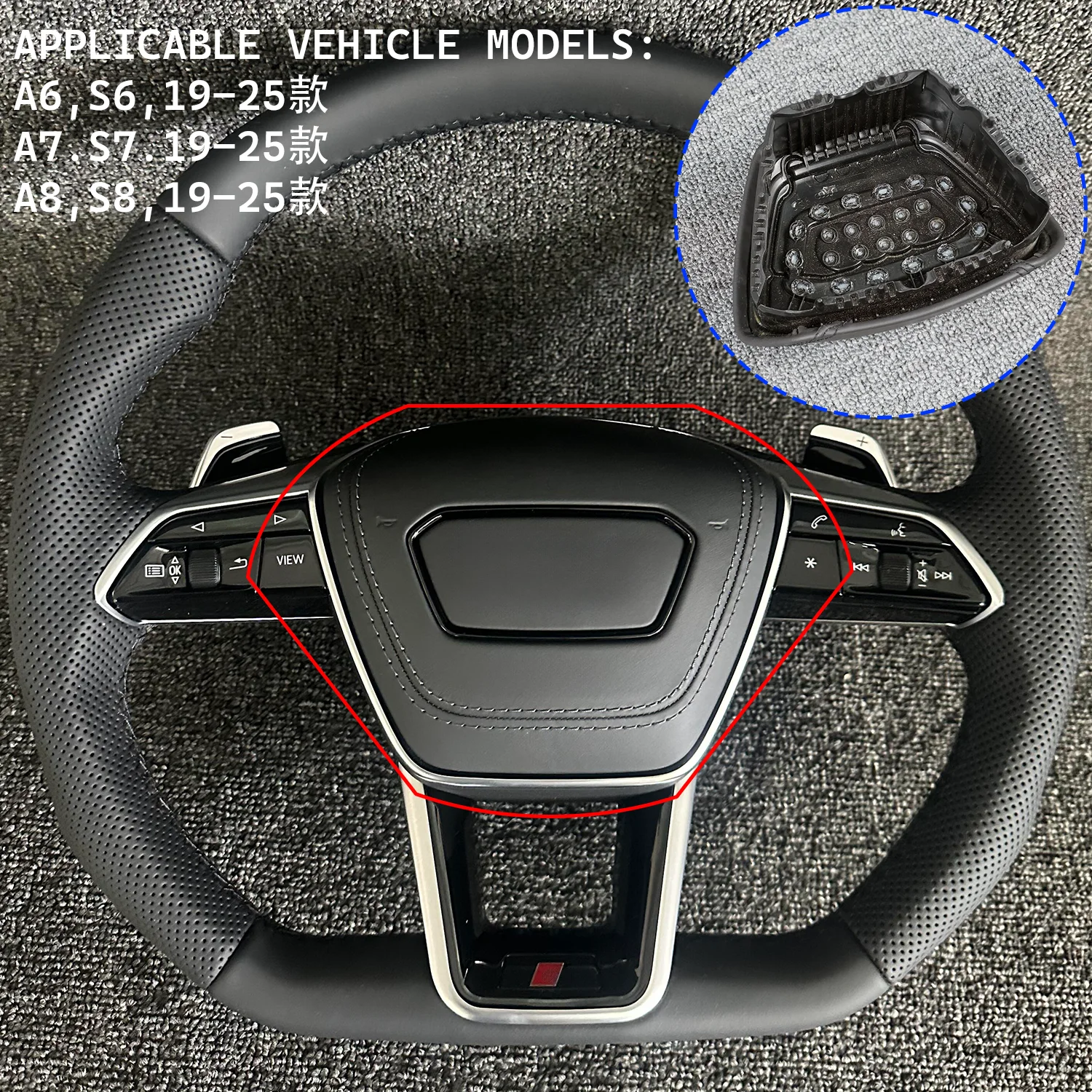 Lederen en suède stuurwielhoezen, claxonhoezen voor Audi A1 / A3 / A4 / A5 / A6 / A7 / A8 / Q3 / Q5 / Q7 / Q8 / R8 / TT