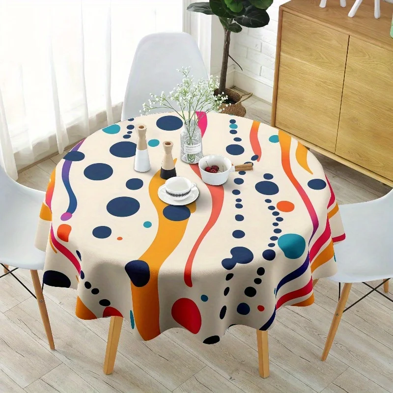 1pc Colorful Circular Tablecloth, 60-inch Democratic Geometric Design