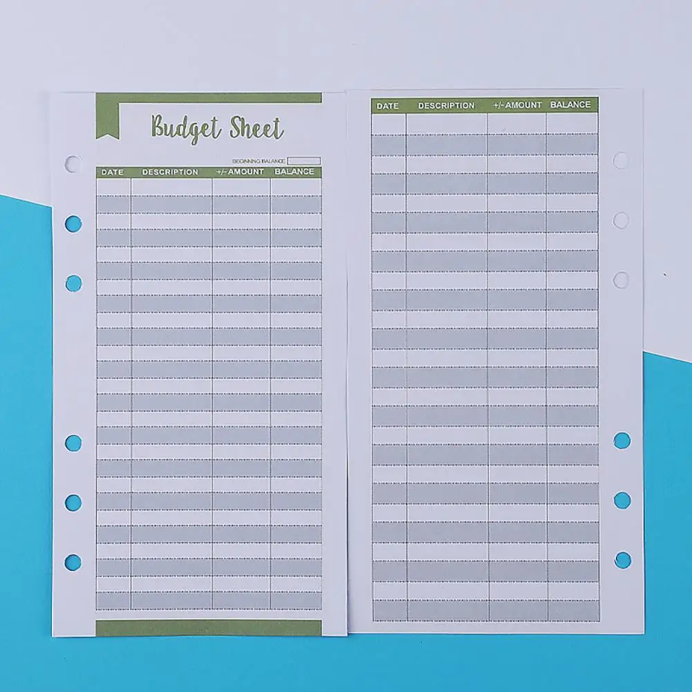 Binder Sheets Expense Tracker Inserts for Cash Envelope Planner Wallet 12pcs Multi-color Sheets with 6 Holes for Home