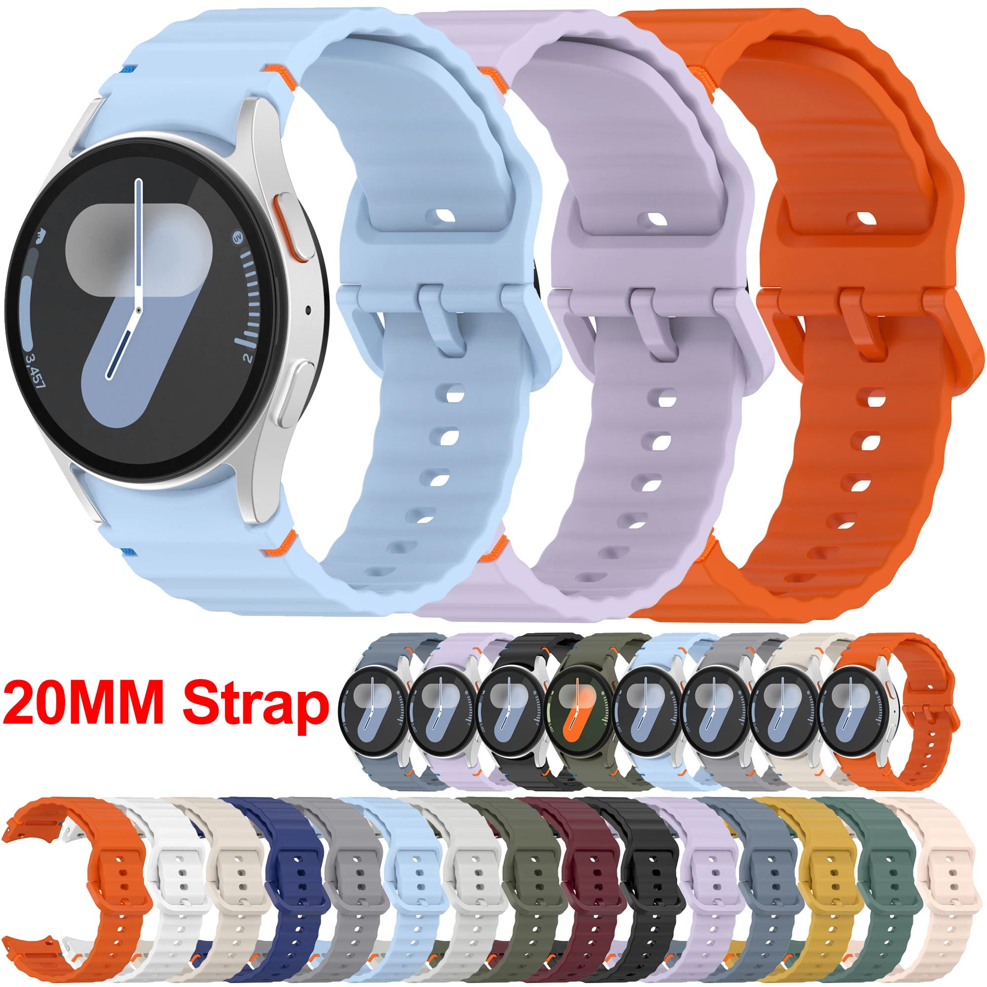

20mm Silicone Watch Strap For Samsung Galaxy Watch 7 Watch6 Watch5 Watch4 classic 42mm Watch 4 5 6 7 40mm 44mm Replacement Band