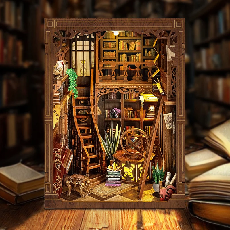

NEW DIY Wooden Myriad Books House Book Nook Shelf Insert Kits Miniature Model Kit Bookend with for Friends Birthday Gifts