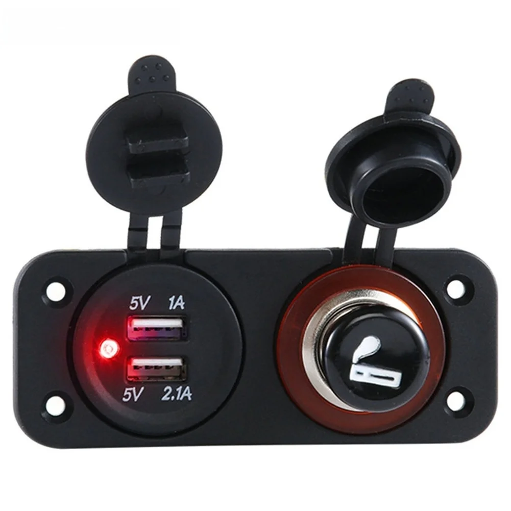 Dual USB Car Charger with LED Status Light Compatible with 12V and 24V Vehicles Including Cars and Motorcycles