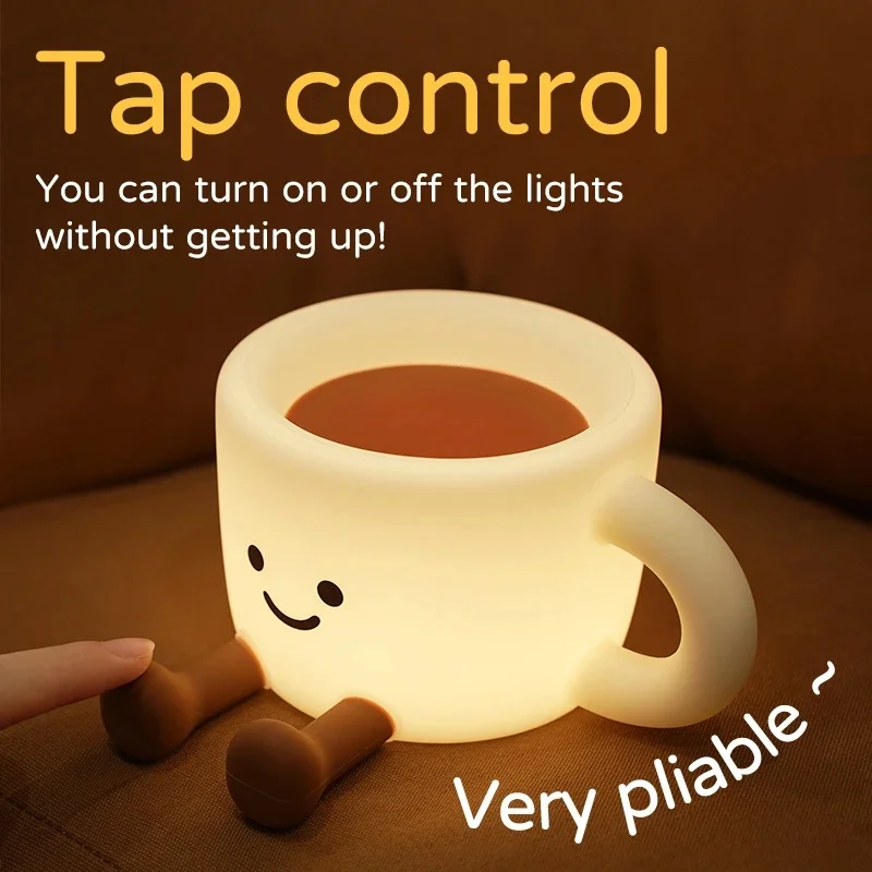 Coffee Cup Night Light, Rechargeable Multi-Color Flash Light, Desk Decoration, Mobile Phone Stand, Holiday Gift