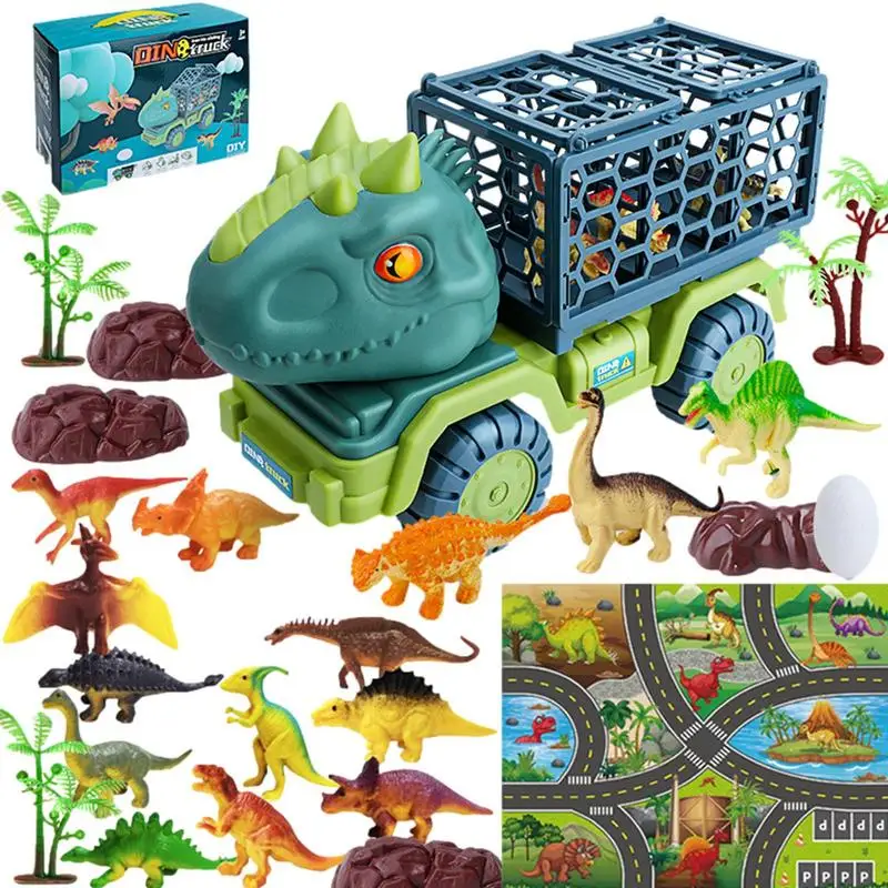 Dinosaur Transport Car Carrier Truck Parent-child Interaction Dino Car Playset Outdoor Play Game Toys Gift For Kids Boys