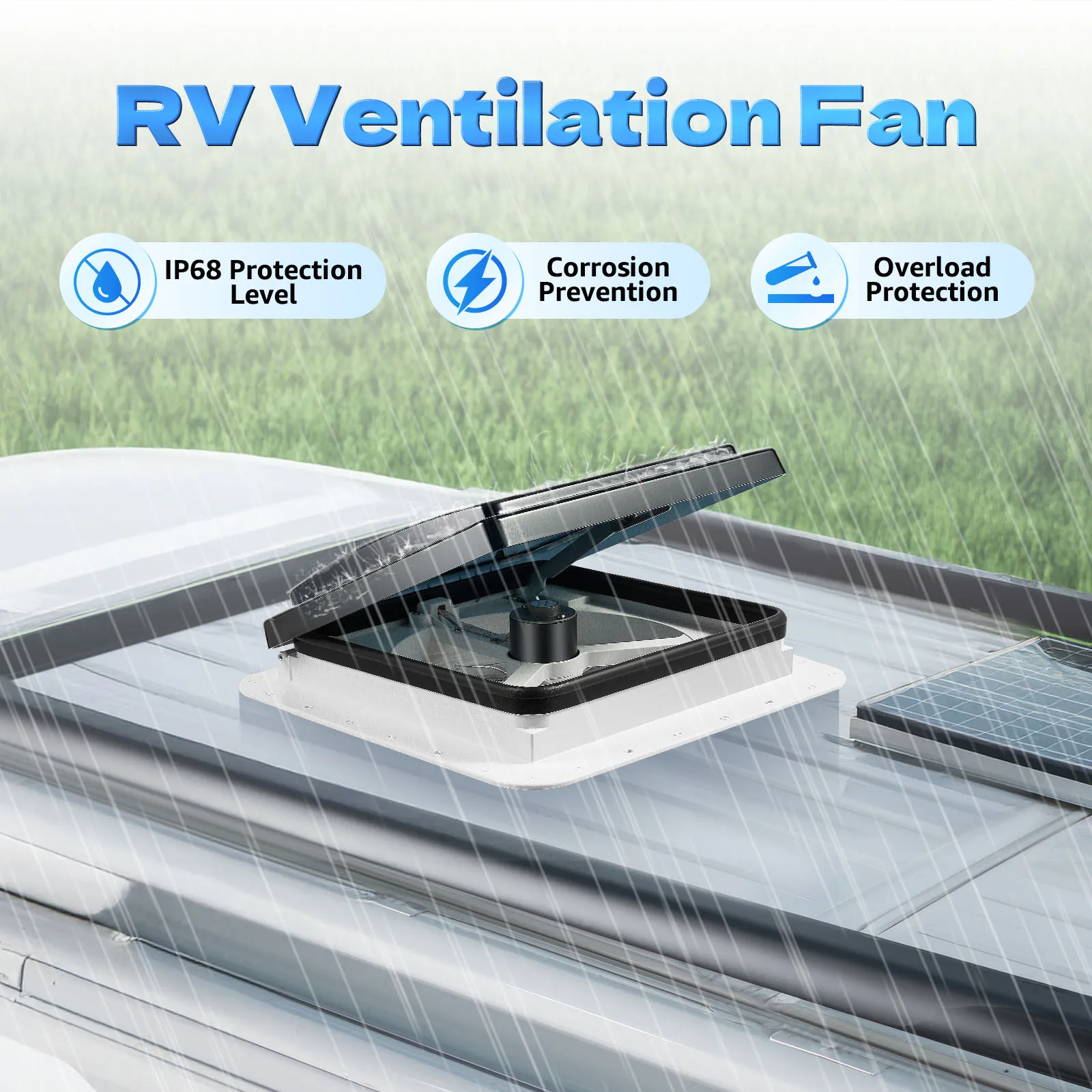 28*28cm RV Caravan Roof Vent Manual RV Camper Fan 12V Skylight With LED Light  IP68 suitable for most types of RVs