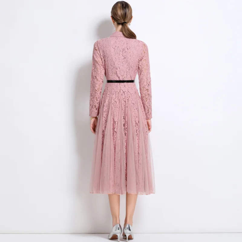 Ele Long Dr Taille Cinched Lace Me Splice Maxirock Sle Streetwear Polyester gestrickt mittlere Taille Thiened Long Sve