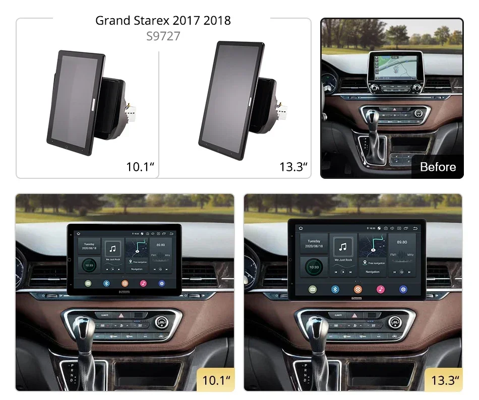 13.3 Inch 1920*1080 Ownice 1 Din Android10.0 Car Radio for  Hyundai H1 Grand Starex 2017 2018  GPS Audio Player Auto Rotatable