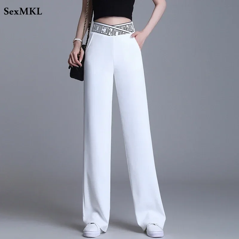 Women Wide Leg Pants Oversized 2025 Korean Fashion Clothing Sexy Bottoms Elegant High Waist Loose Y2k Black White Trousers XXXL