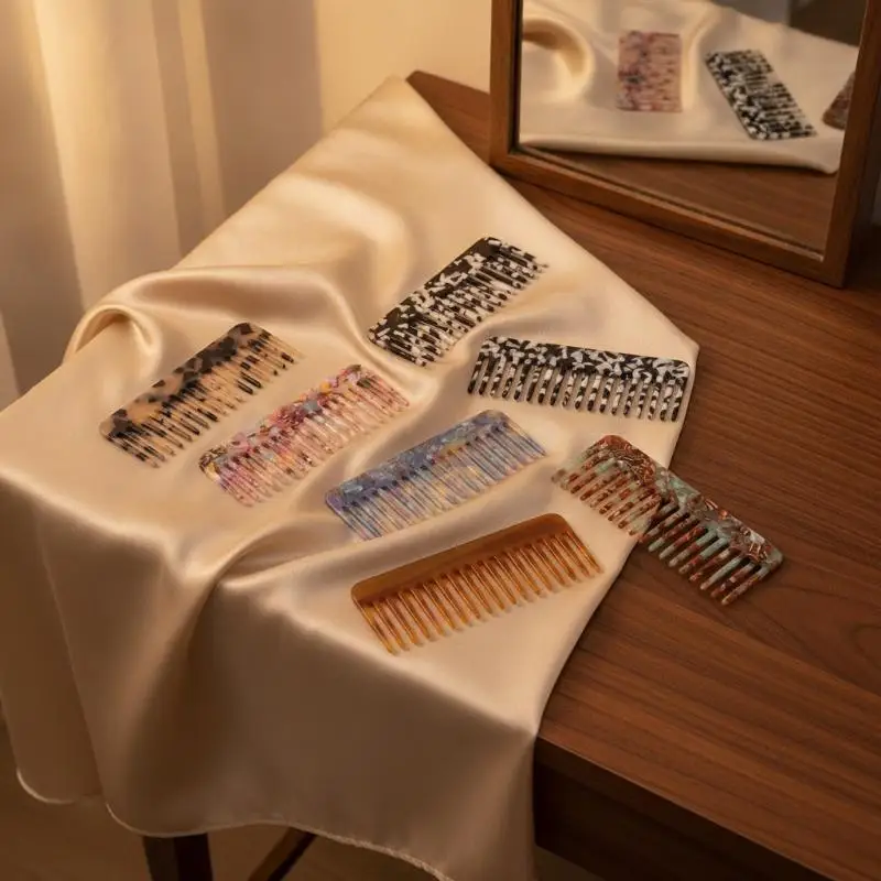 1 Stück antistatische Reise-Massage-Haarbürste mit breiten Zähnen, Acetat-Haarkämme, Salon-Styling, Friseur, bunter Friseurkamm – Detail 12