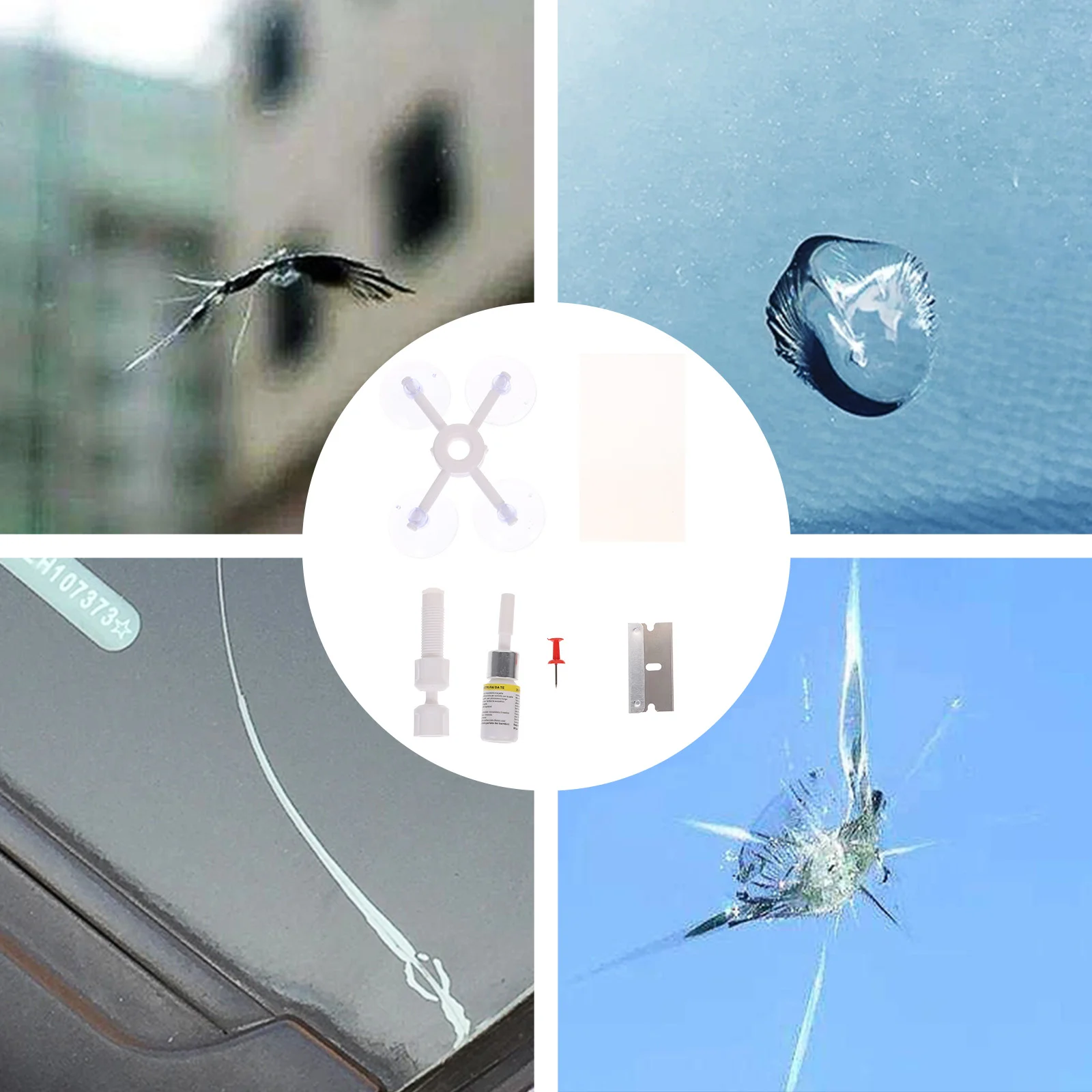 

Glass Repair Kit Windshield Mirror for Chips Car Crack Window Suite Long Cracks Rubber Abs