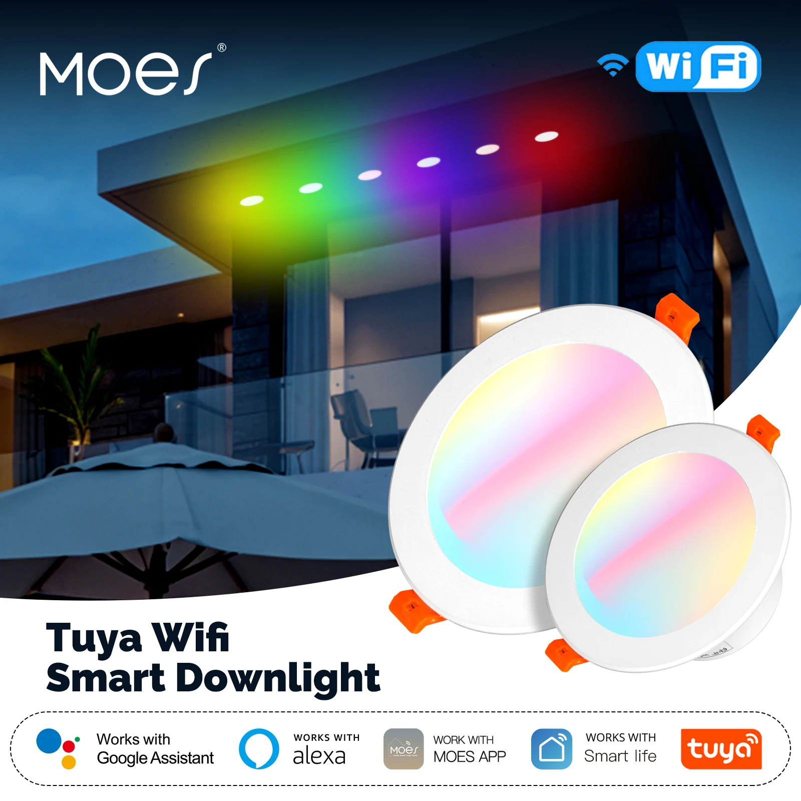 MOES Tuya WiFi Smart Downlight RGB CCT 2700‑6500K Dimmable Recessed Ceiling Lamp Voice Control Alexa Google Home