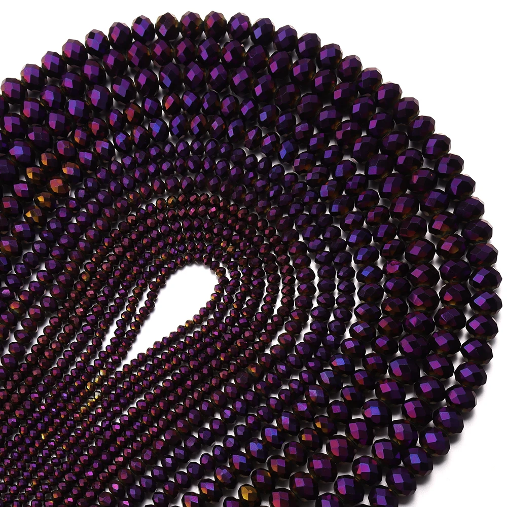 1 Strand 3 4 6 8 10mm Lila Rondelle Flachfassierte Kristallglasperlen Lose Spacer Perlen für DIY Schmuck Herstellung Zubehör