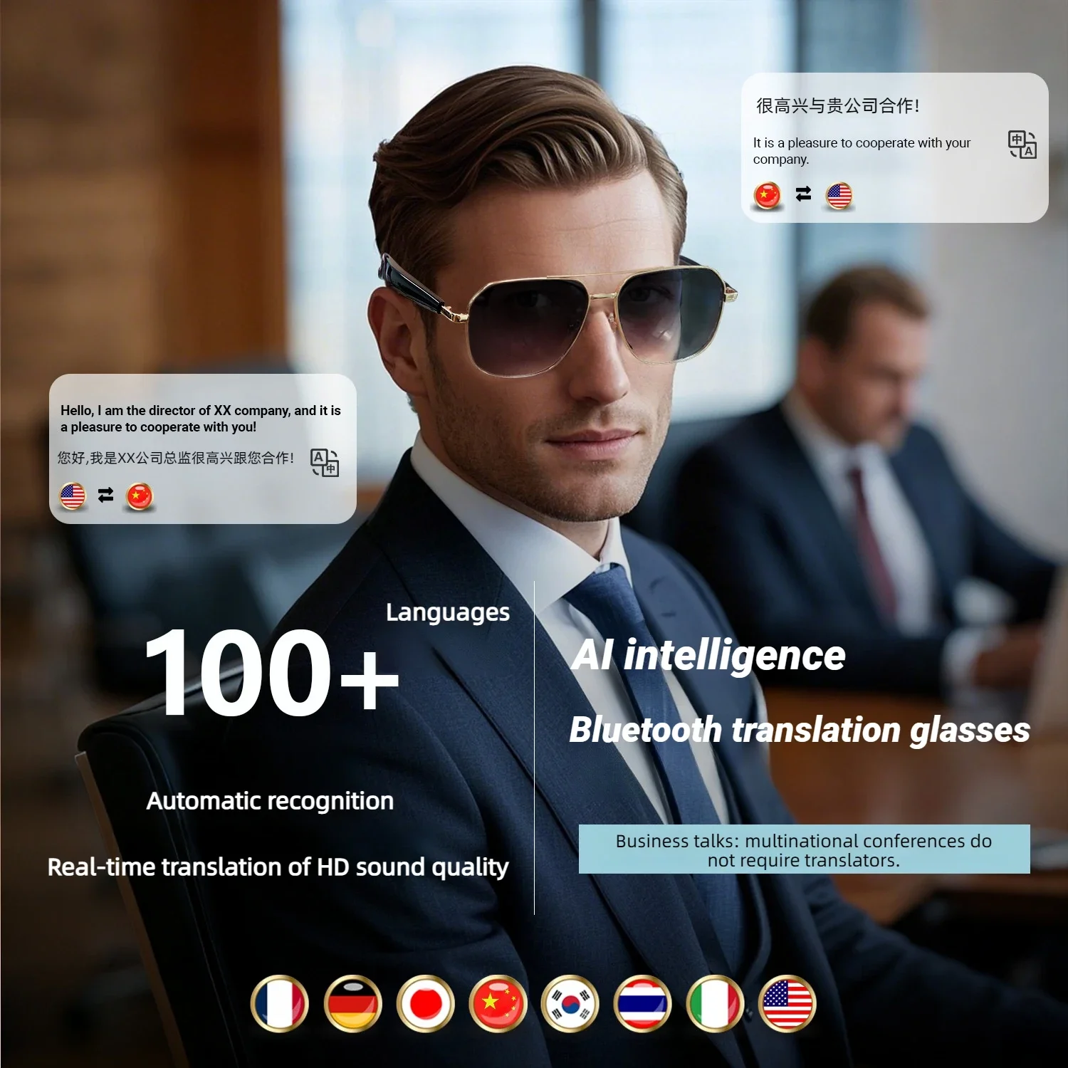 KIZN AI بلوتوث ترجمة وصفة طبية قصر النظر النظارات الشمسية أكثر من 100 لغة في الوقت الحقيقي المكالمات الهاتفية النظارات التقدمية #3