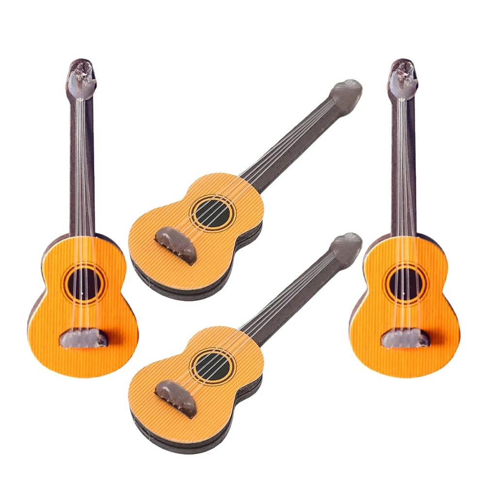 4 Pcs Mini Classical Guitar Models Wooden Miniature Musical Instruments Dollhouse Decorative Accessories Realistic for Miniature