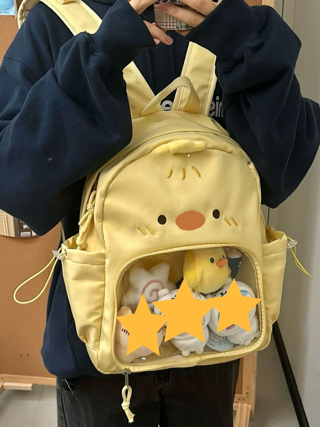 Detachable Pocket Chicken Backpacks Y2K Cute Kawaii Ita Bag Harajuku Shoulder Bag Girl Lolita Jk Transparent Display Knapsack