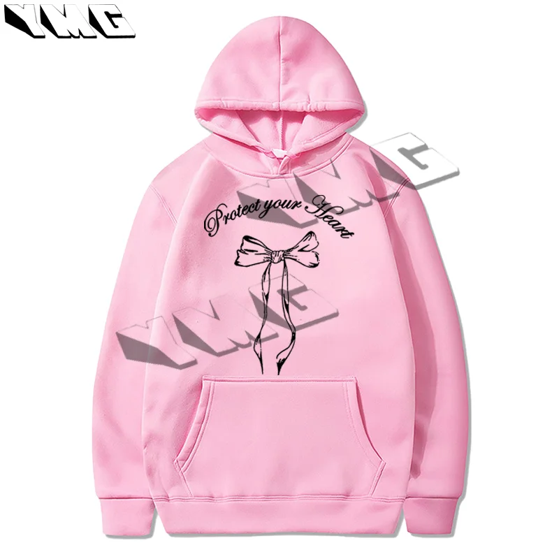 2024 Autumn/Winter New Women's Thick Cotton Hoodie Street Bow Printed Sportswear Casual Extra Large Loose Hoodie Sportswear EMO