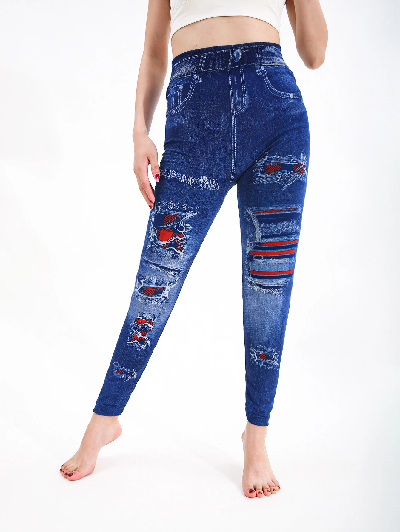 CUHAKCI خريف شتاء جديد رسم زهرة المرأة عالية الخصر تقليد كاوبوي السروال الأحمر لكمة مطبوعة الرياضة ركاب الجوارب