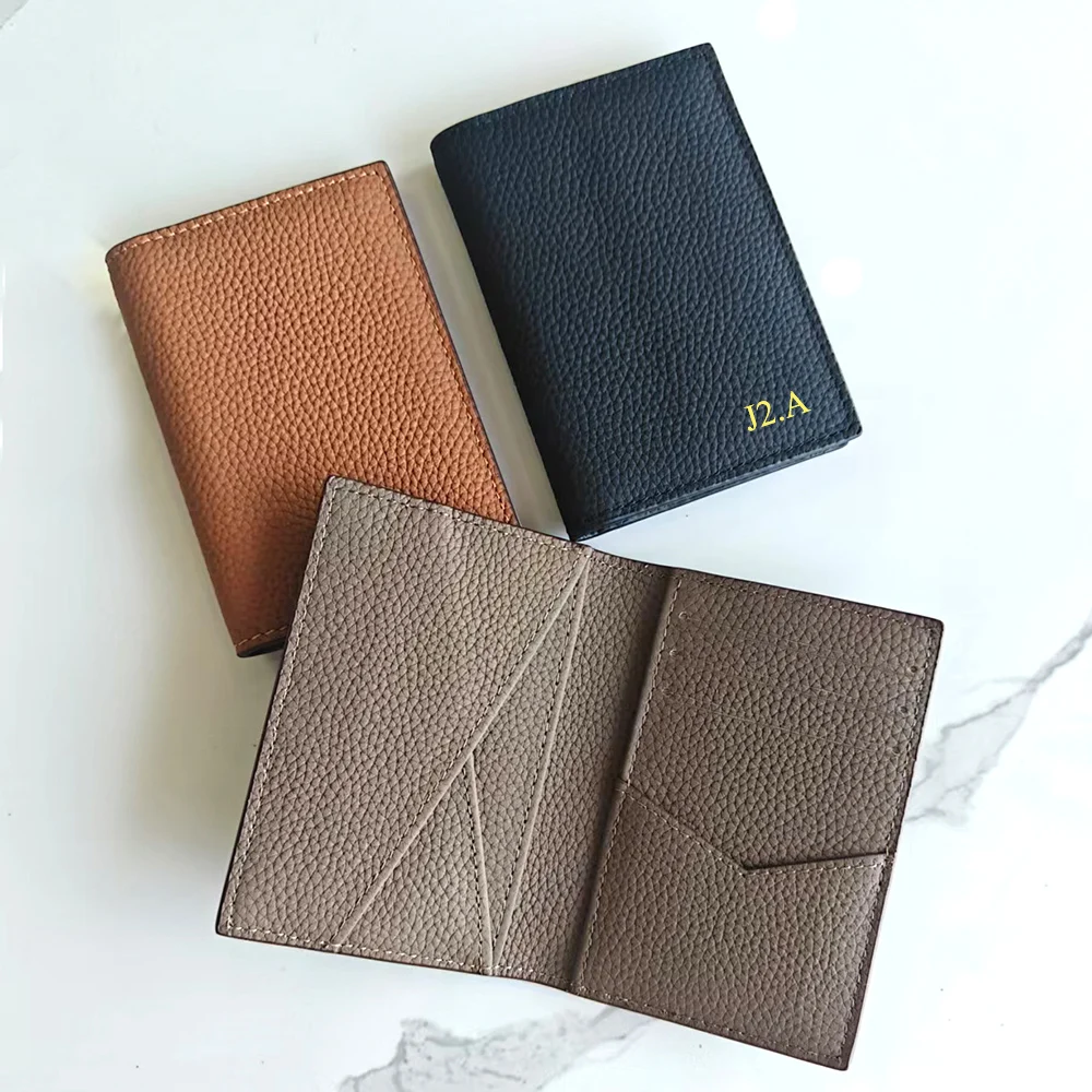 اسم مخصص فاخر الرجال Waalet جلد طبيعي تخصيص الأحرف الأولى حامل بطاقة المرأة الصغيرة مع صندوق هدية محفظة الأعمال الصغيرة