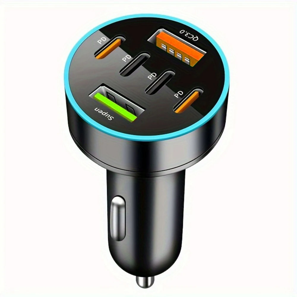 6-in-1-Autoladegerät-Adapter Dual USB PD Typ C Schnelllade-Telefonladegerät im Auto für Smartphones Tablet Tragbares USB-Autoladegerät